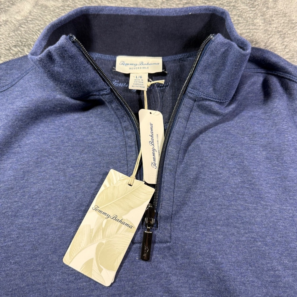 Tommy Bahama Mens Reversible Quarter Zip Pullover Blue Heather Size Large NWT - Picture 3 of 8